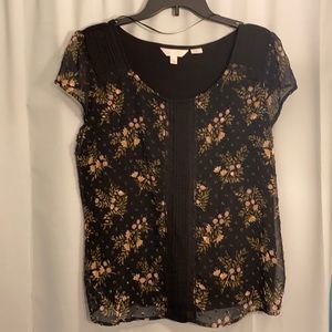 LC Lauren Conrad Black Floral Blouse
